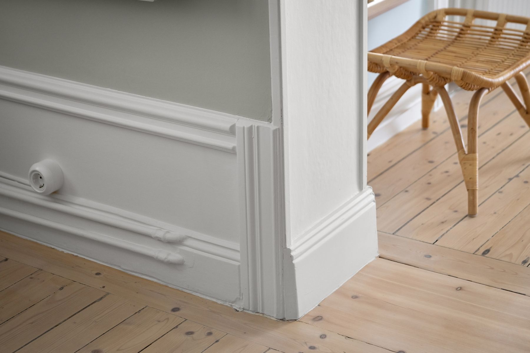Crisp white baseboard and trim detail